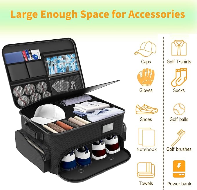WALMANN Golf Trunk Organizer – Large 2-Layer Storage Bag with Ventilated Shoe Compartments for 2 Pairs, Waterproof Foldable Golf Gear Organizer