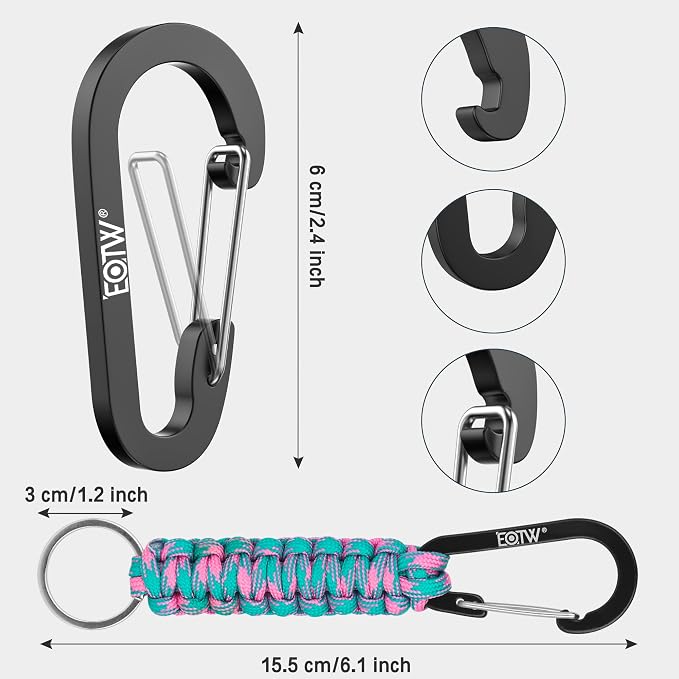 EOTW Carabiner Keychain,Paracord Keychain Small Aluminum Clip D Ring for Camping, Hiking, Fishing, Or As A Key Organizer