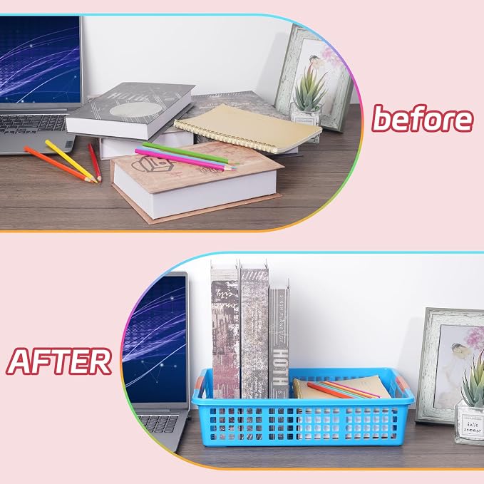 ZZYFGH 6 Pack Plastic Classroom Paper Organizers, Turn in Trays Classroom,Paper Trays for Classroom, Book Baskets for Library, Drawers, Office, Home(12.6 * 9.8 * 3.1in)