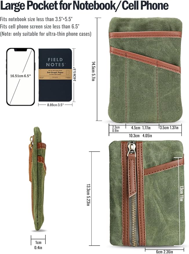 Sayram SP6 EDC Pouch, Waxed Canvas Compact Pocket Organizer, EDC Pocket Pouch for Men, Zippered Pocket Pouch, Mini EDC Organizer for Everyday Carry, Multitool Organizer Pouch (Oil Wax Green)