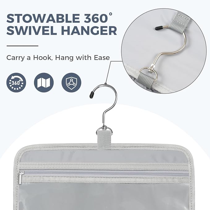 Toiletry Bag for Women, Portable Hanging Organizer, 4 Leakproof Compartments for Full-Sized Conditioners, Brush Sets, Makeup Accessories, Visible and Easy to Access, L, blue