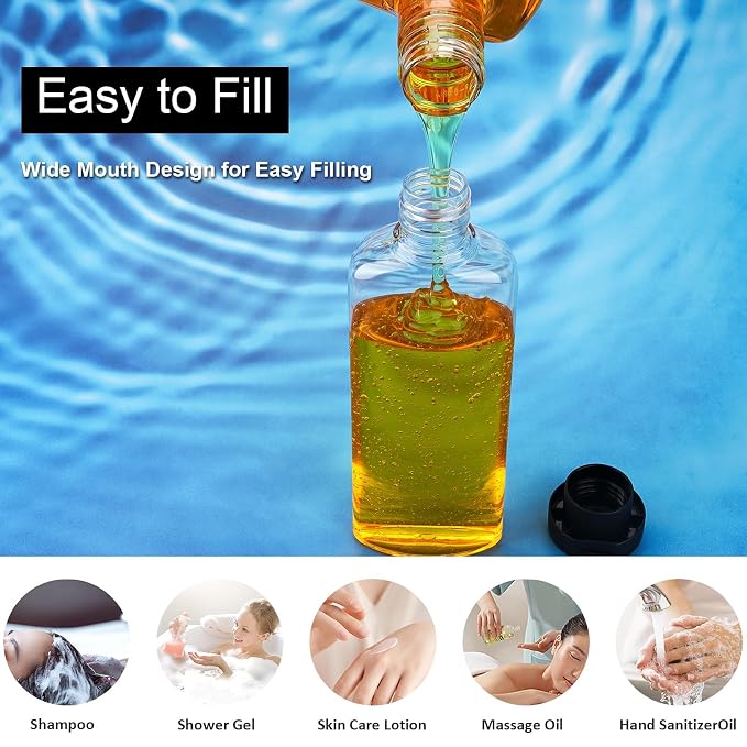 Travel Shampoo Bottles 7.7oz 5 Pack Leak Proof Squeeze Bottles with Flip Cap Refillable Containers for Toiletries