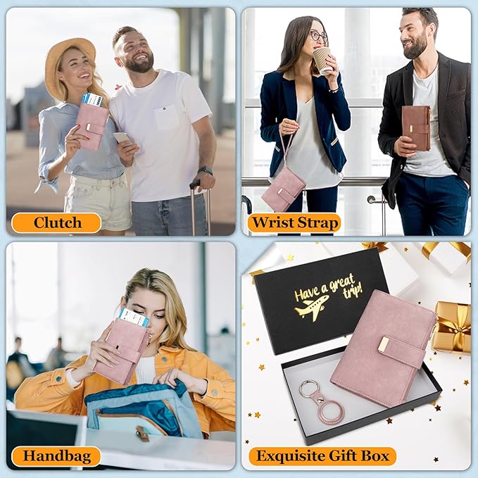 HUANLANG Passport Holder with Airtag for Women/Men, Airtag Passport Wallet for Travel Leather Passport Holder RFID Blocking,Travel Passport Walelt with Credit Card Holder