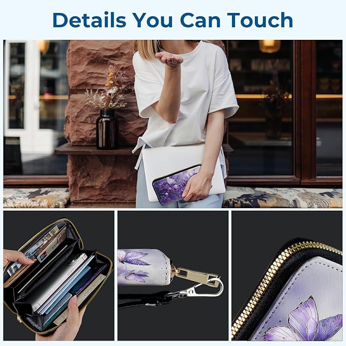 Wristlet Wallet for Women, RFID Blocking Phone Wallet, Large Capacity Zip Around Clutch, Fits iPhone 15 Pro Max, Travel Organizer Purse