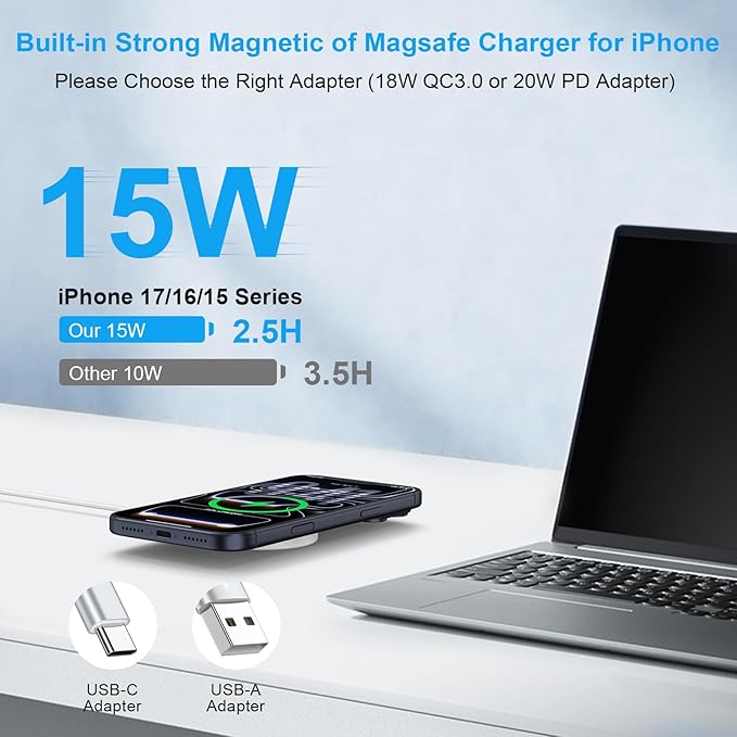 Wireless Charger for Samsung Fast Charging Pad Magnetic Wireless Charger for Samsung Galaxy S26 Ultra S26+ S25 Ultra S24FE,15W Magsafe Charger USB-C/A for iPhone 17 Pro Max 17 Air 16 Plus 16e 15 14 13