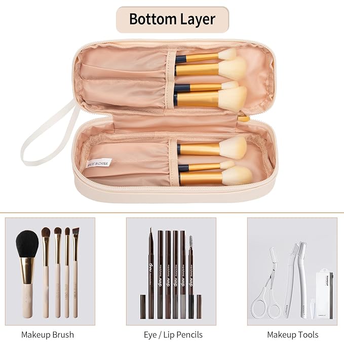 Ethereal Clear Makeup Bag, Cream Small Cosmetic Bag Travel Makeup Bag for Women TSA Approved Toiletry Bag Portable Makeup Pouch