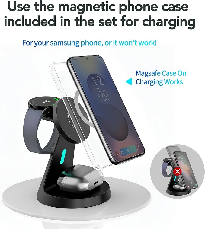 for Samsung Galaxy S25Ultra Dedicated Magnetic Charging Kit，3 in 1 Charging Station Compatible with MagSafe Samsung Charger for Watch Charger Stand for Galaxy Watch Ultra 8 7, for Buds