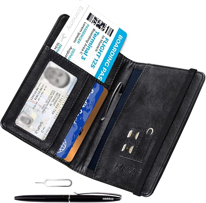 HerriaT Leather Passport Holder Cover Case RFID Blocking Travel Wallets Card Case for Women Men(Black)