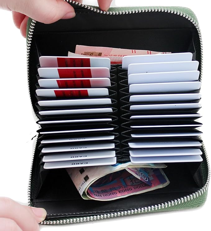 boshiho RFID Blocking 24 Slot Credit Card Holder Wallet Real Leather Multi Card Organizer Wallet with Zipper