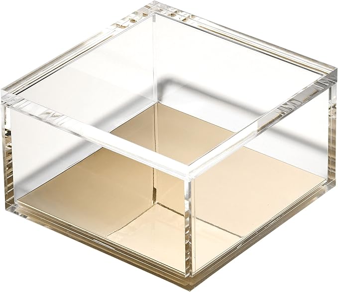 OfficeGoods Acrylic Desk Organizer w/Gold Base – Functional & Elegant Odds & Ends Box for Display or Storage – Perfect for Home or Office, Kitchen, Bathroom Vanity, Curio Display - Large