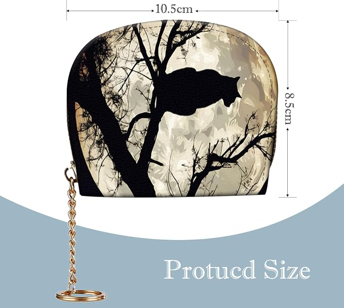 Women's Slim RFID Wallet – Compact Leather Card Holder Wallet for Women, 9 Card Slots RFID Blocking Credit Card Organizer, Small Travel Wallet - Cat and Moon