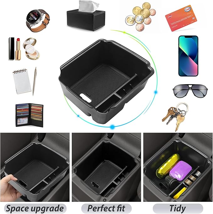SKTU for 2022 2023 2024 2025 2026 Volkswagen Taos Center Console Organizer 2022 2023 2024 2025 2026 VW Taos Accessories Insert ABS Black Materials Tray Armrest Secondary Storage Box