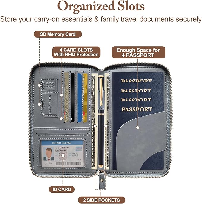Family Passport Holder for Travel Women and Men RFID Passport Holder with Card Slots Holder Passport Case Passport cover Passport Wallet Travel Essentials and Accessories