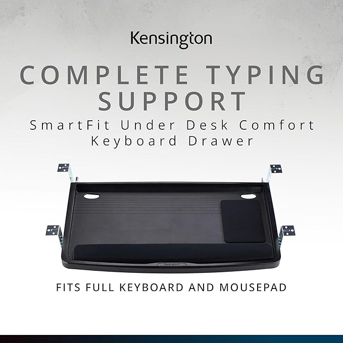 Kensington Keyboard Tray Under Desk, SmartFit Ergonomic Slide-Out Keyboard Drawer with Cable Management, Extra-Wide Height Adjustable Keyboard Holder, 24.5" x 11.75", Black K60004US