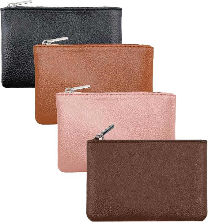 4Pcs Coin Purse,Small Portable PU Leather Zipper Pouch Change Purse, Portable Change Wallet,Coin Pouch with Zipper, Mini Coin Pocket Pouch Change Holder for Women Change Purse for Coins(4 colors)