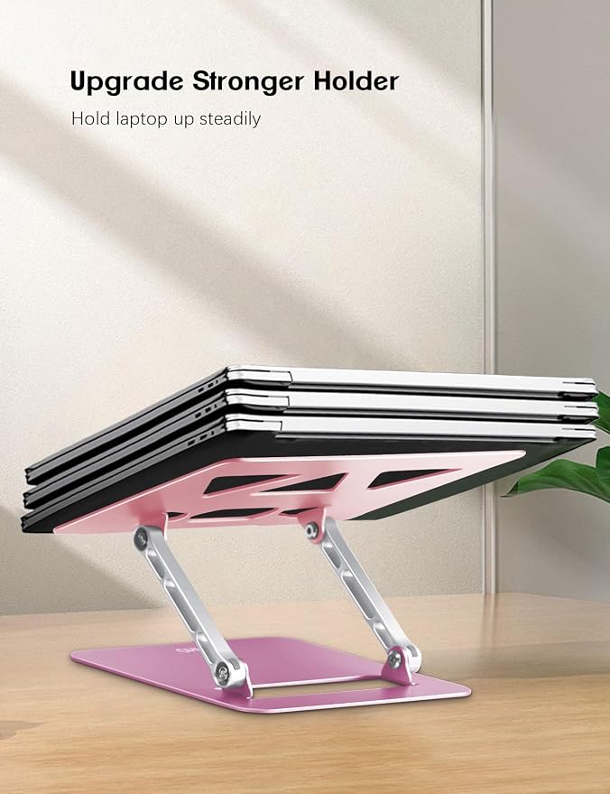 Aoviho Adjustable Laptop Stand for Desk,Portable Laptop Stand Holder and Riser,Foldable Aluminum Notebook Computer Stands for MacBook Air Pro HP Lenovo Dell Samsung, 10-15.6 inch,Blush Rose Silver