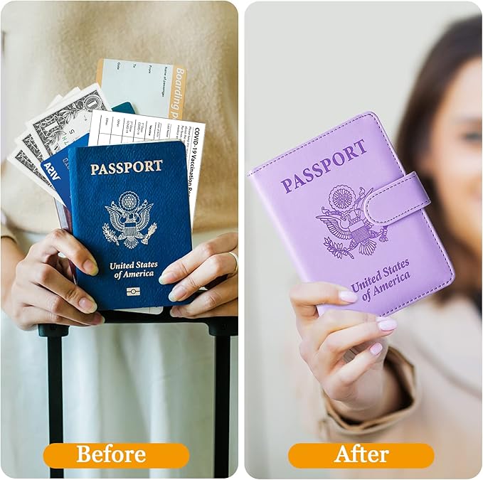 TIGARI Passport Holder for Travel Women Men, PU Leather Waterproof RFID Wallet Cover Case Sleeve, Valentines Day Gifts, Vacation Plane Cruise Travel Document Organizer Essentials
