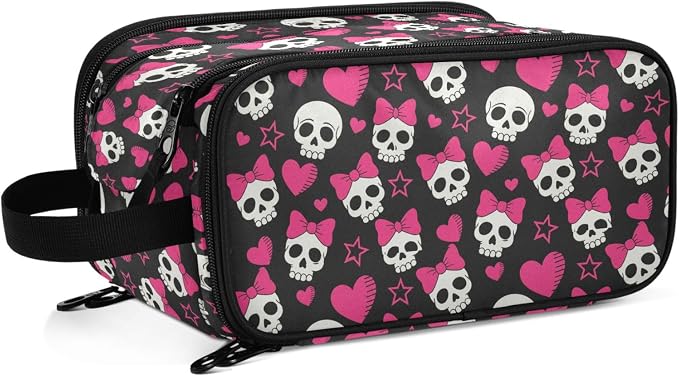 MNSRUU Travel Makeup Bag,Cute Skulls Makeup Bag Large Capacity Portable Travel Toiletries Bag for Travel Size Cosmetic Bag Organizer, Women Toiletry Makeup Bag Organizer