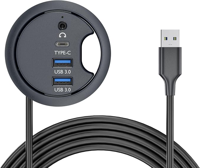 USB 3.0 Hub Sound Card USB-C 2 Port USB 60mm Desk Grommet Splitter Dock Station Headphone Mic Audio Interface for Desktop PC Desk