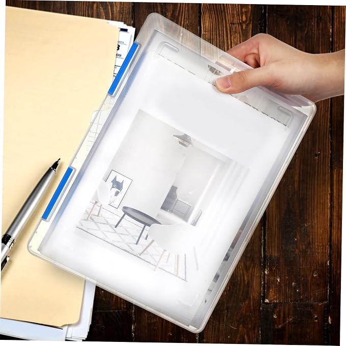 4pcs Transparent File Organizer Box with Lid Clear Desktop Storage Case for Documents Papers and Receipts Stackable for Office and School Use