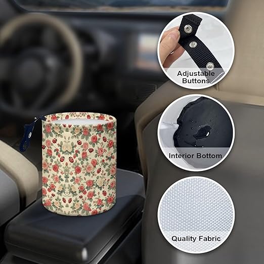 Rose Ladybird Car Front Seat Can Leak Proof Auto Trash Basket Vehicle Foldable Hanging Console Front Seat Car Garbage Bag for Front Seat, Back Seat