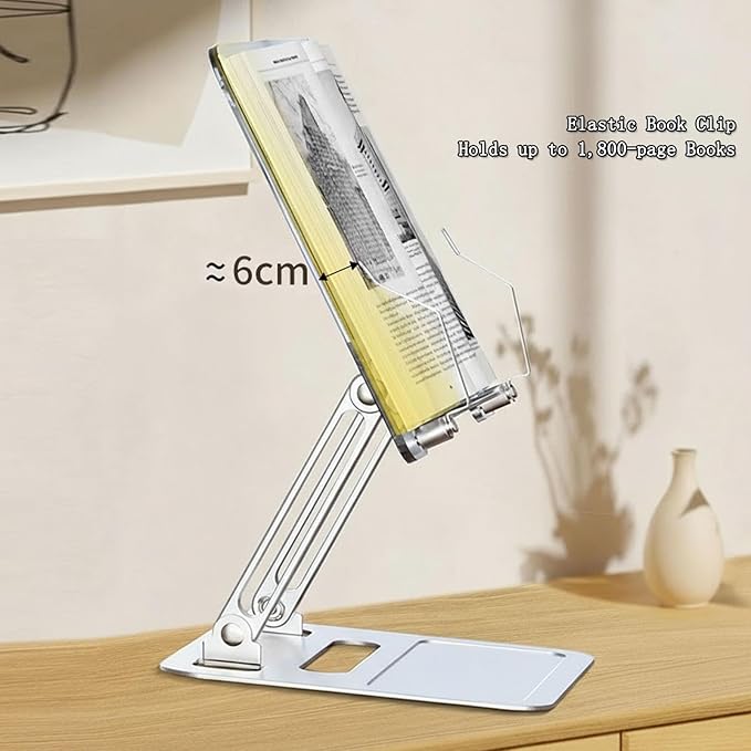 Adjustable Desktop Book Stand, Aluminum Reading Document Holder with Foldable Base, Book Holder, Foldable Desktop Riser for Laptop, Recipe, Textbook (Rose)
