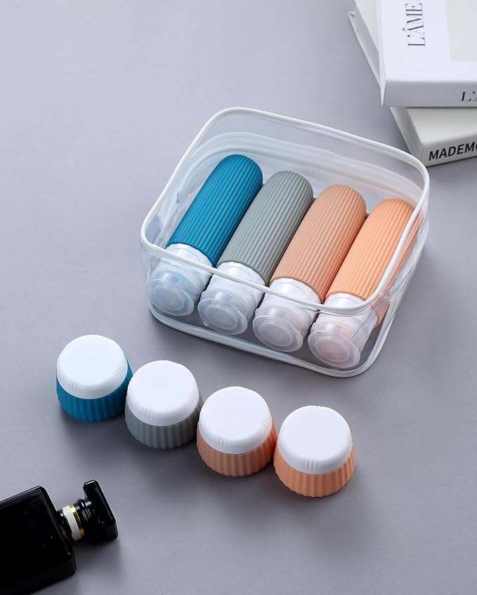 Mrsdry Travel Bottles 8 Pack, TSA Approved 3 oz Toiletries Containers, Leak Proof Silicone Squeezable Essentials Jars with Clear Bag