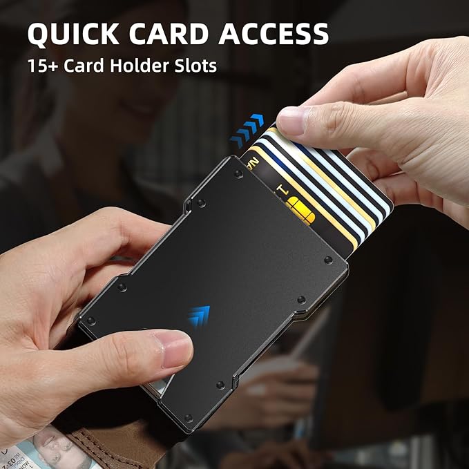 Men Wallet - Money Clip Wallet Slim For Gift Men in Front Pocket 15 Cards - Metal Credit Card Case in Magnetic Flip