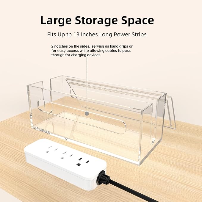 Cable Management Box Acrylic Cord Organizer Box Power Strip Storage Box to Hide Wires, Clear