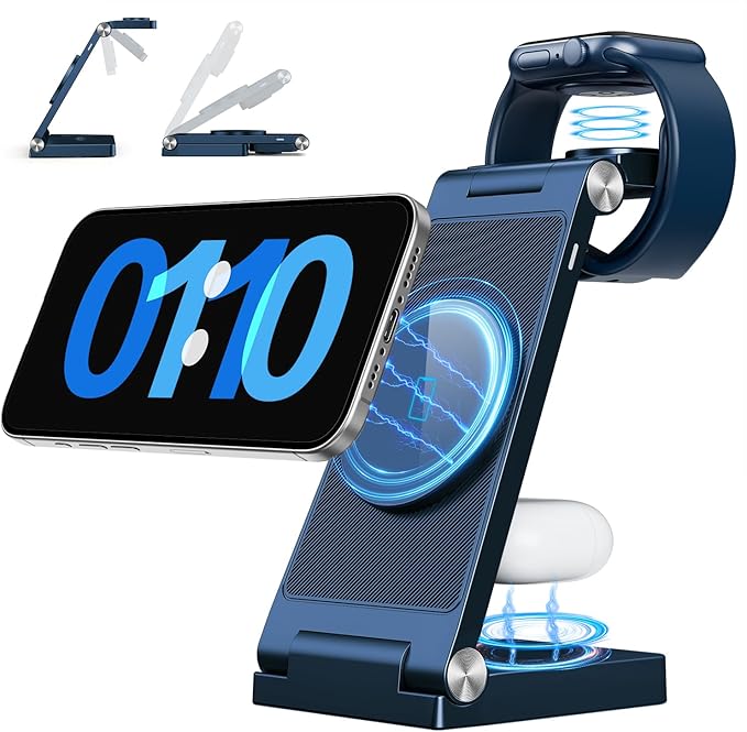 RYND 2026 Traveling Wireless Mag-Safe Fast Charging Station,Magnetic 3 in 1 Charger with Light for iPhone 16 15 14 13 12 Pro Max Plus,Apple Watch Series & Air pods 4 3 2 Pro-Gifts for Wife & Husband