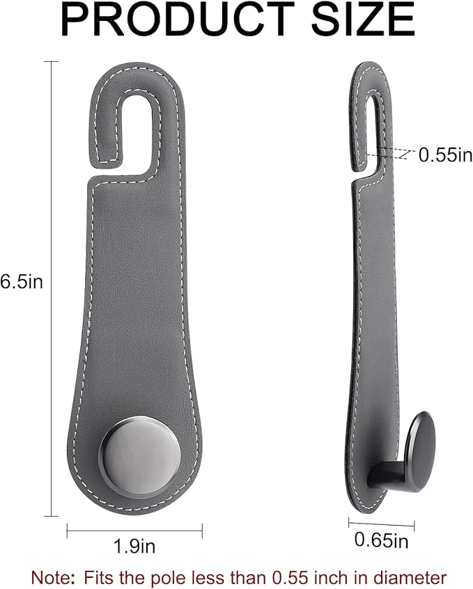 JESTOP Car Headrest Hooks, 2 Pack Leather Car Seat Storage Hanger for Purses Bags, Stylish Car Seat Organizer Hooks for Handbag Coat Umbrellas, Car Inside Accessories, Gray