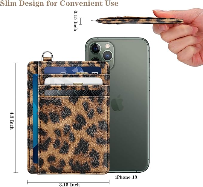 Coco Rossi Slim Front Pocket Wallet RFID Leather ID Card Holder Cute Small Wallet with Keychian for Women,Brown Leopard