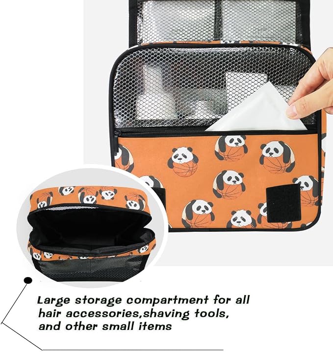 senya Hanging Travel Toiletry Bag Panda Basketball Seamless Kit Makeup Case Cosmetics Organizer for Men Women