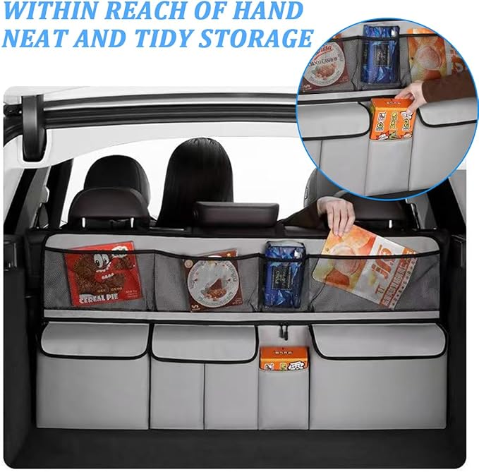 HZEL Car Trunk Organizer, Collapsible Large Capacity Vehicle Backseat Hanging Storage Bag with 9 Pockets, Automotive Interior Backseat Organizer, Universal for SUV RV Truck (Black)