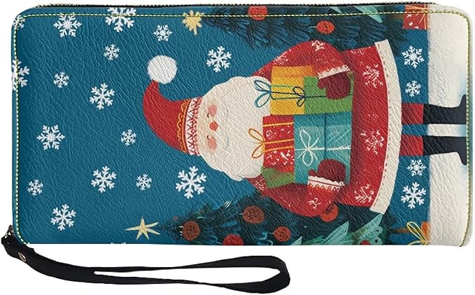 Bulopur Santa Claus Wristlet Wallet for Women Christmas Slim Thin RFID Blocking Credit Card Wallets Long Bifold PU Leather Card Holder Organizer Clutch Billfold with Zipper Ladies Girls Gift