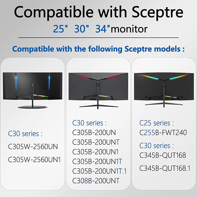 P30 VESA Mount Adapter Compatible with Sceptre C25,C30,C34 Monitor (Fits C255B-FWT240,C305B-200UN,C305B-200UN1,C305B-200UNT,C305B-200UN1T,C305W-2560UN,C305W-2560UN1,C345B-QUT168)?“VESA 75x75 to 100x100