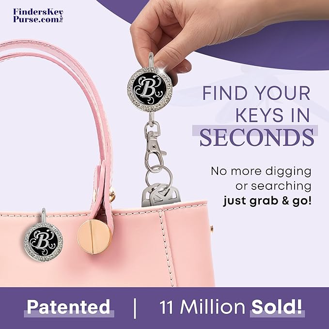 Women’s Bag Charm Key Finder, Car Keychain Hook, Cute Purse Organizer & Tote Bag Accessories, Gifts for Mom - Monogram Letter
