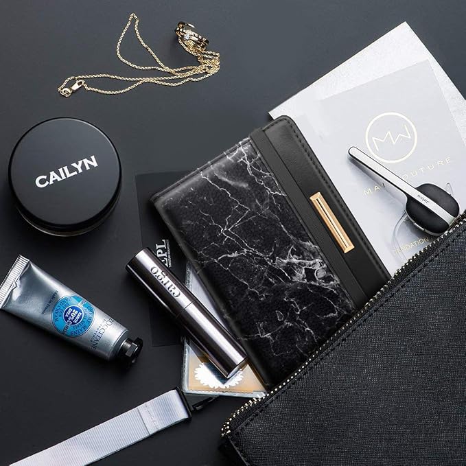 Passport Holder Cover,Traveling Passport Case Cute Marble Passport Wallet for Women,Black Marble