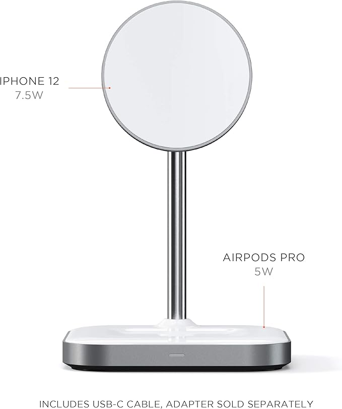 Satechi Aluminum 2-in-1 Magnetic Wireless Charging Stand, for iPhone 17/16/15/14/13/12 Series, AirPods Pro 3/2/1, AirPods 4/3