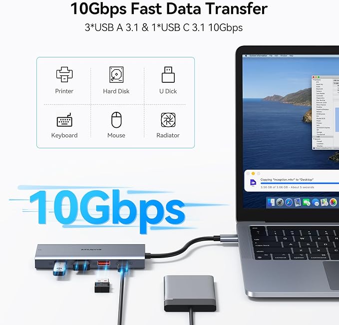 USB C Docking Station Dual HDMI Monitors Adapter USBC to Dual HDMI 8K Video | Laptops Docking Station 3 Monitors USB C to 2 HDMI with Alt Mode Video Output HDMI 3*10G PD USB Port Ethernet for Dell HP