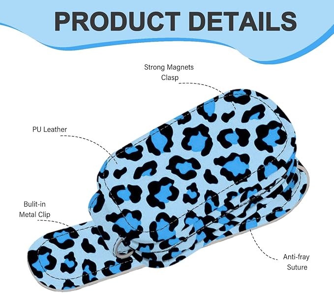 2 Pack Sunglass Holder for Car Visor, Universal Magnetic Car Sunglass Holder for Different Size Eyeglasses, Car Visor Accessories (Leopard-Blue)