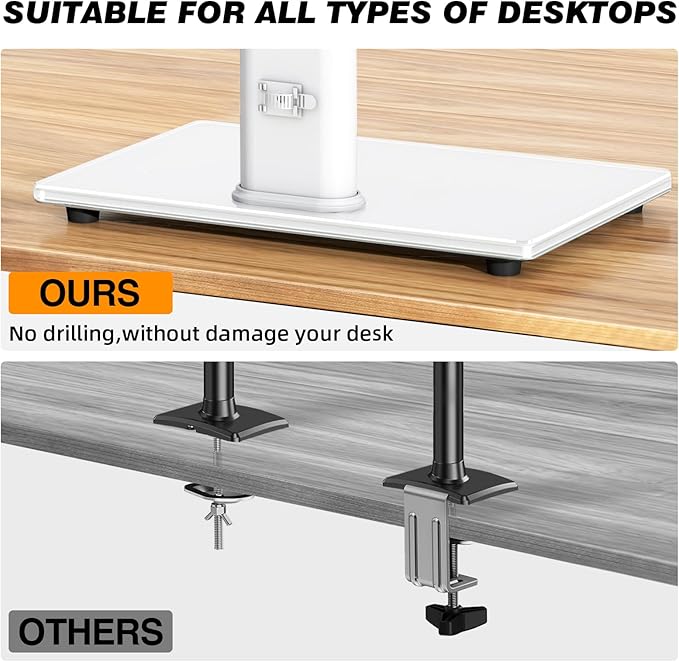 TAVR Furniture Single Monitor Stand VESA Mount for 13-32 Inch Screens, Free-Standing Monitor Riser with Swivel Tilt Rotation Height Adjustable, Universal Desk Stand up to 44lbs, White
