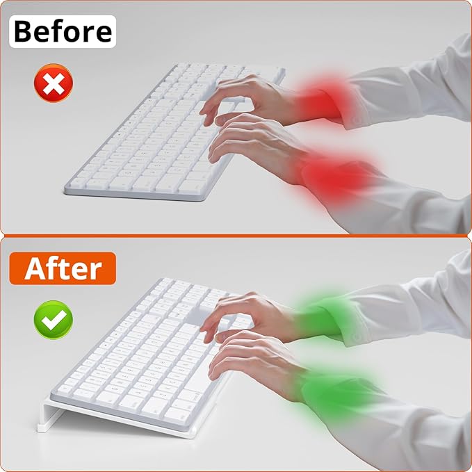 Richboom Acrylic Tilted Computer Keyboard Holder for Easy Ergonomic Typing, Keyboard Stand for Office Desk, Home, School, White