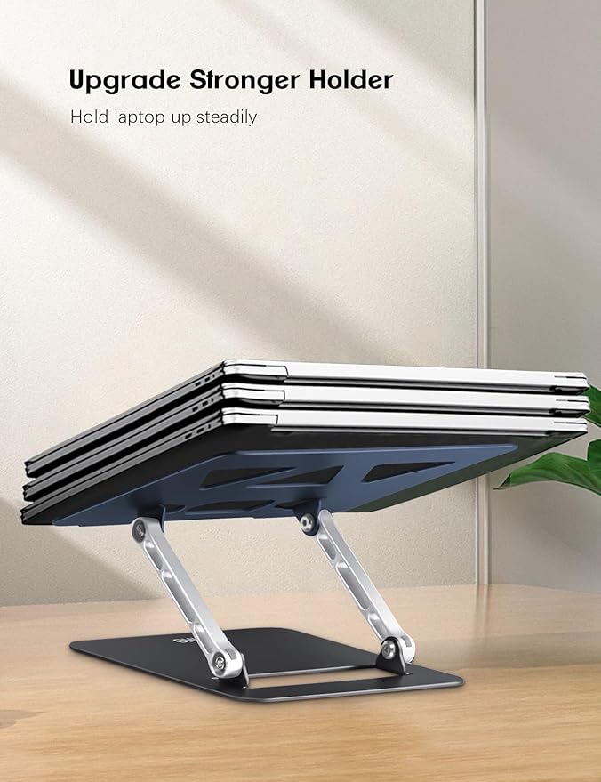Aoviho Adjustable Laptop Stand for Desk,Portable Laptop Stand Holder and Riser,Foldable Aluminum Notebook Computer Stands for MacBook Air Pro HP Lenovo Dell Samsung, 10-15.6 inch (Navy-Silver-Black)