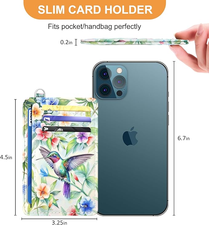 SEAVILIA Credit Card Holder for Women, Hummingbird RFID Wallet Women, Slim Minimalist Front Pocket Card Holder, Cute Thin Travel RFID Blocking Card Case, Small Wallets Woman Gifts Girls