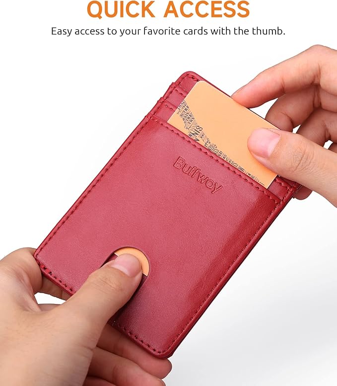 Buffway Mens Slim Wallet, Minimalist Thin Front Pocket Leather Credit Card Holder with RFID Blocking for Work Travel | Minimalist, Thin, Front Pocket, Credit Card Holder, RFID Blocking, for Work Travel