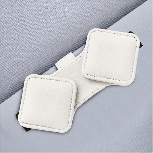 Sunglass Holder for Car Visor, Magnetic Leather Glasses Eyeglass Clip, Car Hanger Mount Ticket Card Clip, Auto Visor Organizer Accessories (White)