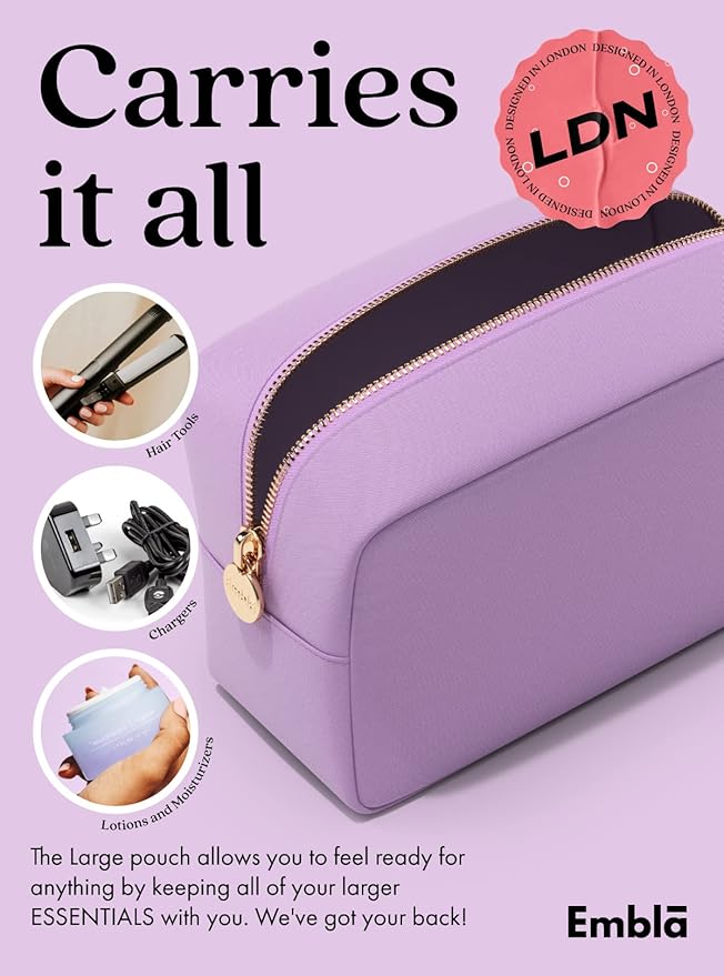 Embla Large Makeup Bag and Waterproof Nylon Travel Toiletry Bag, Large Capacity Cosmetic Zipper Pouch, Purple