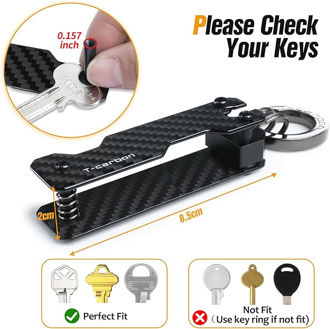 T-carbon Carbon Fiber Key Organizer, Mens Compact Key Holder Key Case for Key Chains Car Keys, Minimalist Keychain Holder Pocket-Sized, Secures 2-6 Keys