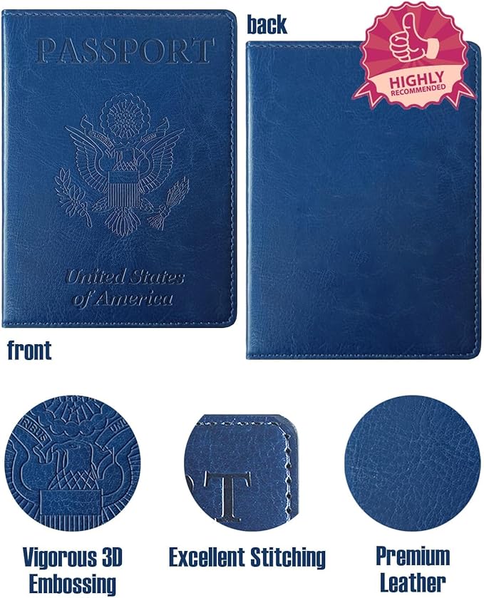Sizobi Passport Holder for Travel Men, RFID Blocking Passport Covers Case Wallet Card Slot, International Travel Must Haves Travel Accessories for Women, Cruise Ship Essentials Travel Gifts, Navy Blue